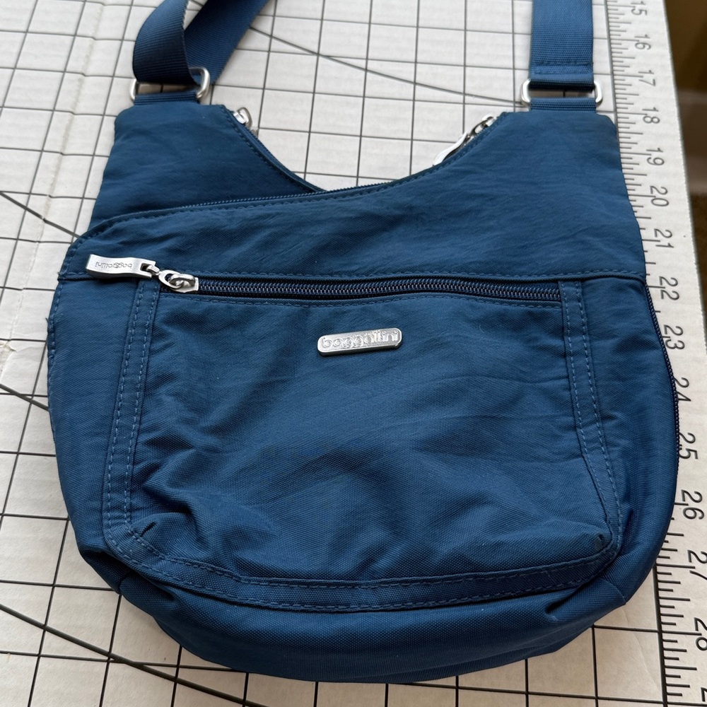 Baggallini Blue Nylon Crossbody Bag | Lightweight Travel Purse | Zip Pockets - Picture 10 of 11